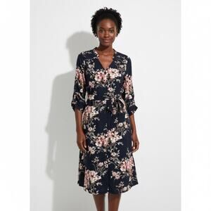 41 Hawthorn Floral Tie Waist Dress Womens M Navy Blue Pink Casual Boho Romantic